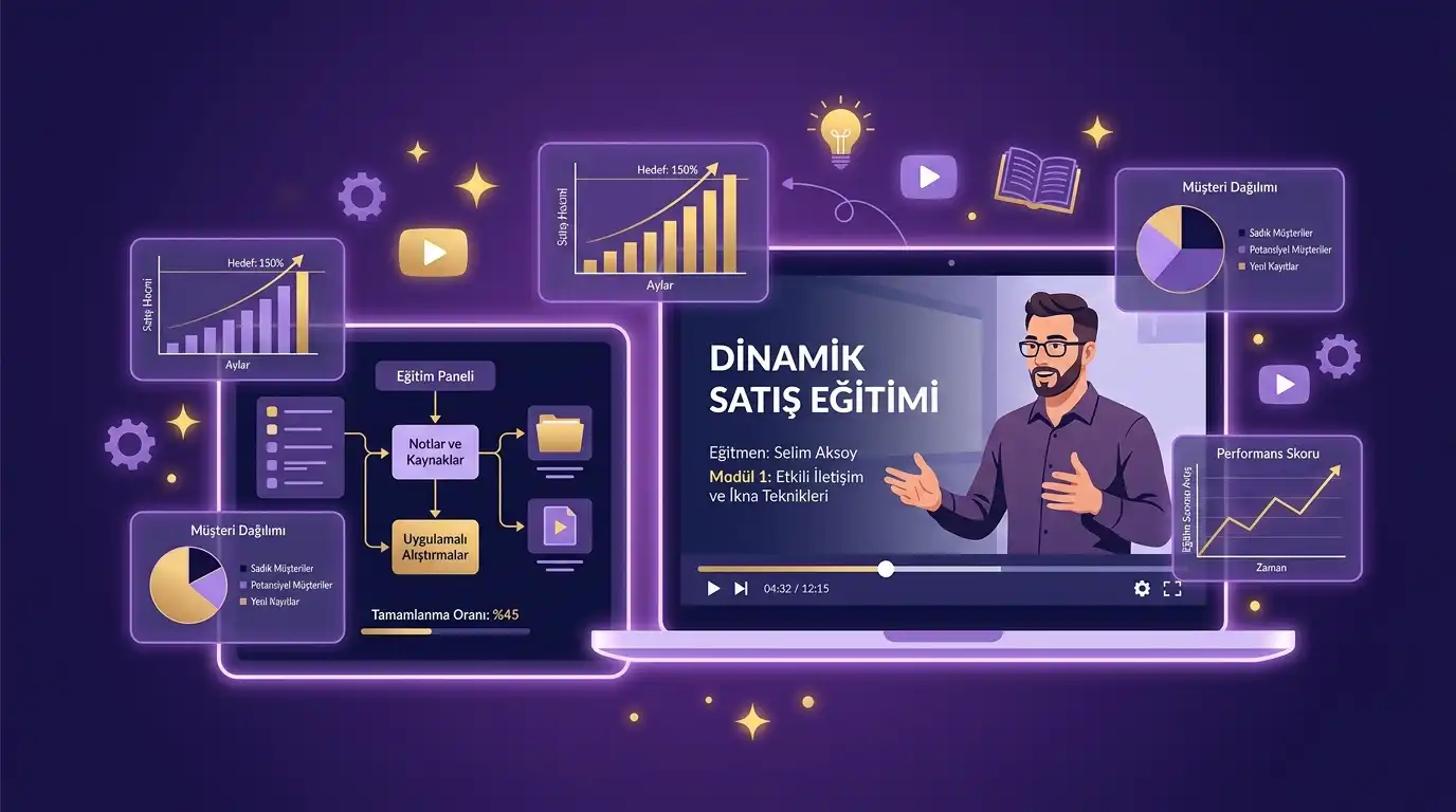 Ahmet Yardımcı Academy interaktif video eğitim paneli üzerinden uzaktan sağlık turizmi satış eğitimi alan bir kullanıcı