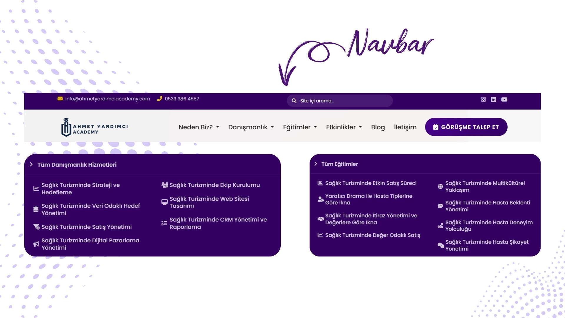 Sağlık turizmi web sitesi için navbar tasarımı