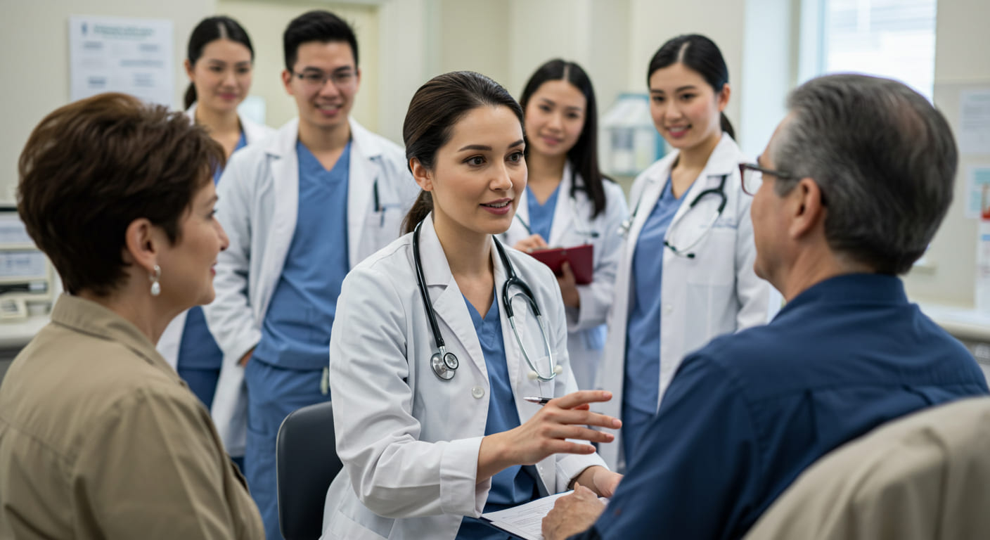 Doctor team with patients